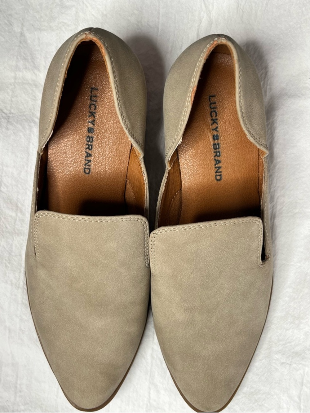 Lucky Brand Mizina Slip-On Shooties Taupe / Beige Block Heel Size 6 - Picture 11 of 13